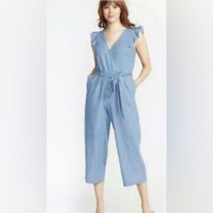 Old Navy Blue Chambray V-Neck Surplice Ruffle Sleeve
Jumpsuit Sz-L